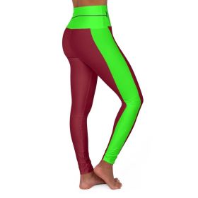 High Waisted Yoga Leggings, Dark Red And Neon Green Beating Heart Sports Pants
