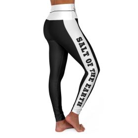 High Waisted Yoga Leggings, Black And White Salt Of The Earth Beating Heart Sports Pants (size: L)